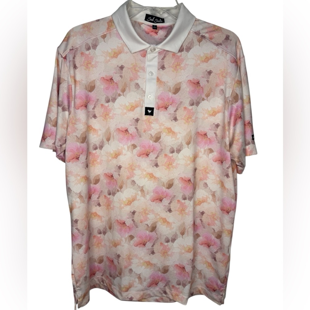 Bad Birdie Men’s The Bungalow Golf Polo Pink Floral Size Large